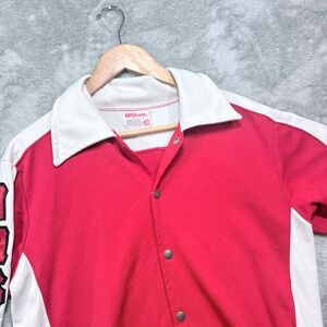 Wilson Warm Up Shirt Mens 40 Red White Vintage Snap Front WHS Patch USA Made